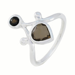 Smoky Quartz Toi et Moi African Sterling Silver Brown Gemstone Tiny Modern Ring Jewellery