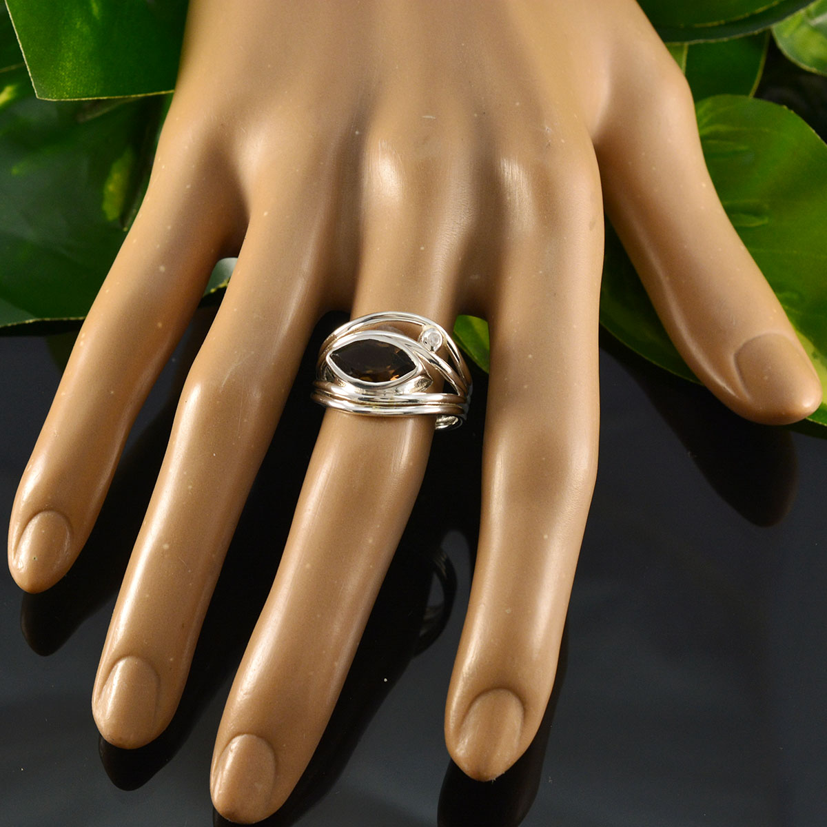 Smoky Quartz Toi et Moi Egyptian Sterling Silver Brown Gemstones Tiny Fairytale Ring Jewellery