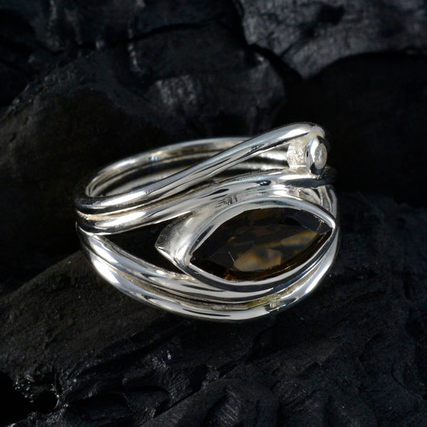 Smoky Quartz Toi et Moi Egyptian Sterling Silver Brown Gemstones Tiny Fairytale Ring Jewellery