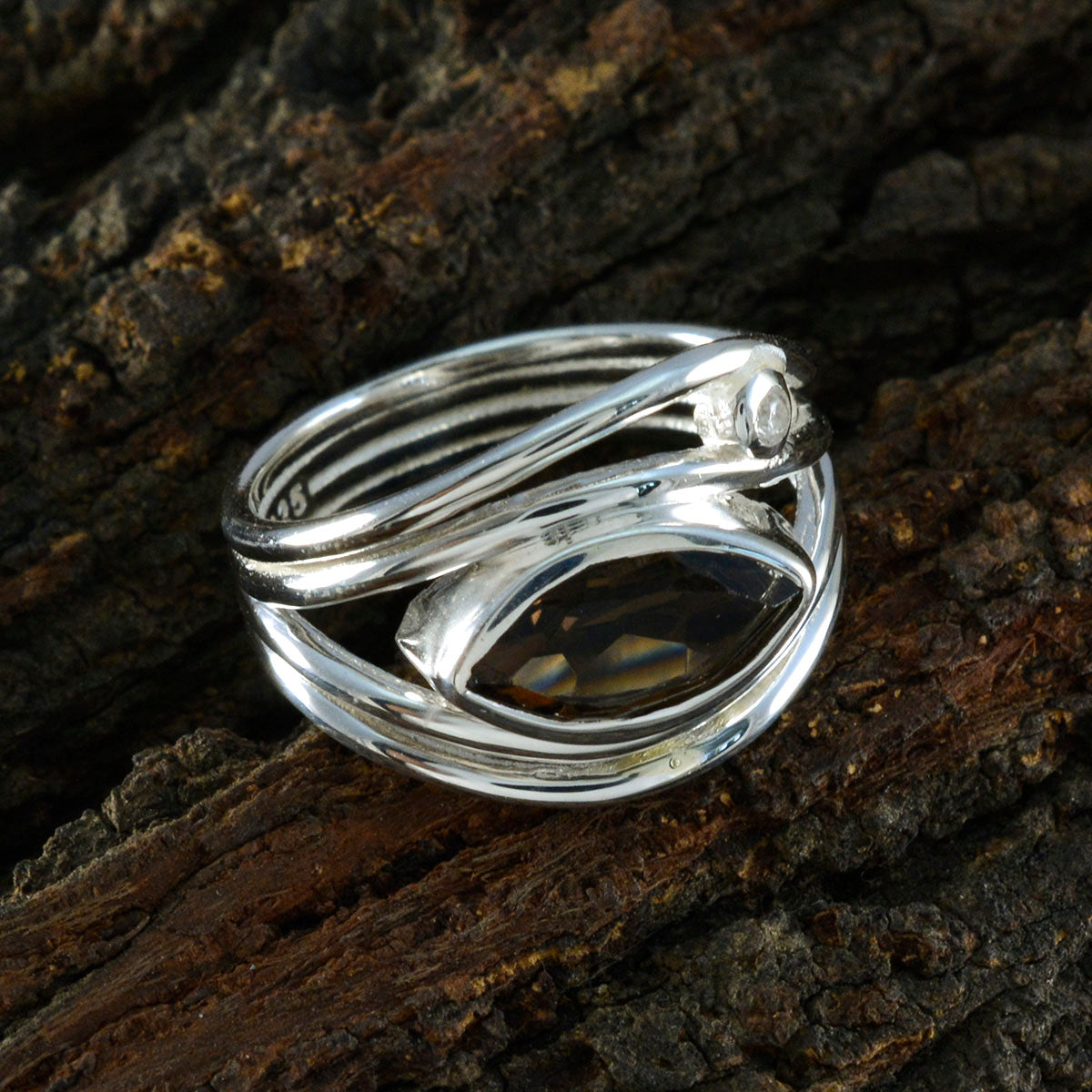 Smoky Quartz Toi et Moi Egyptian Sterling Silver Brown Gemstones Tiny Fairytale Ring Jewellery