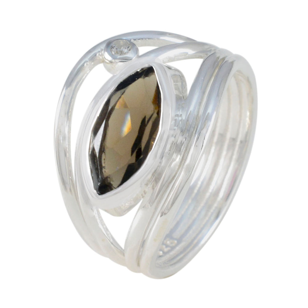 Smoky Quartz Toi et Moi Egyptian Sterling Silver Brown Gemstones Tiny Fairytale Ring Jewellery