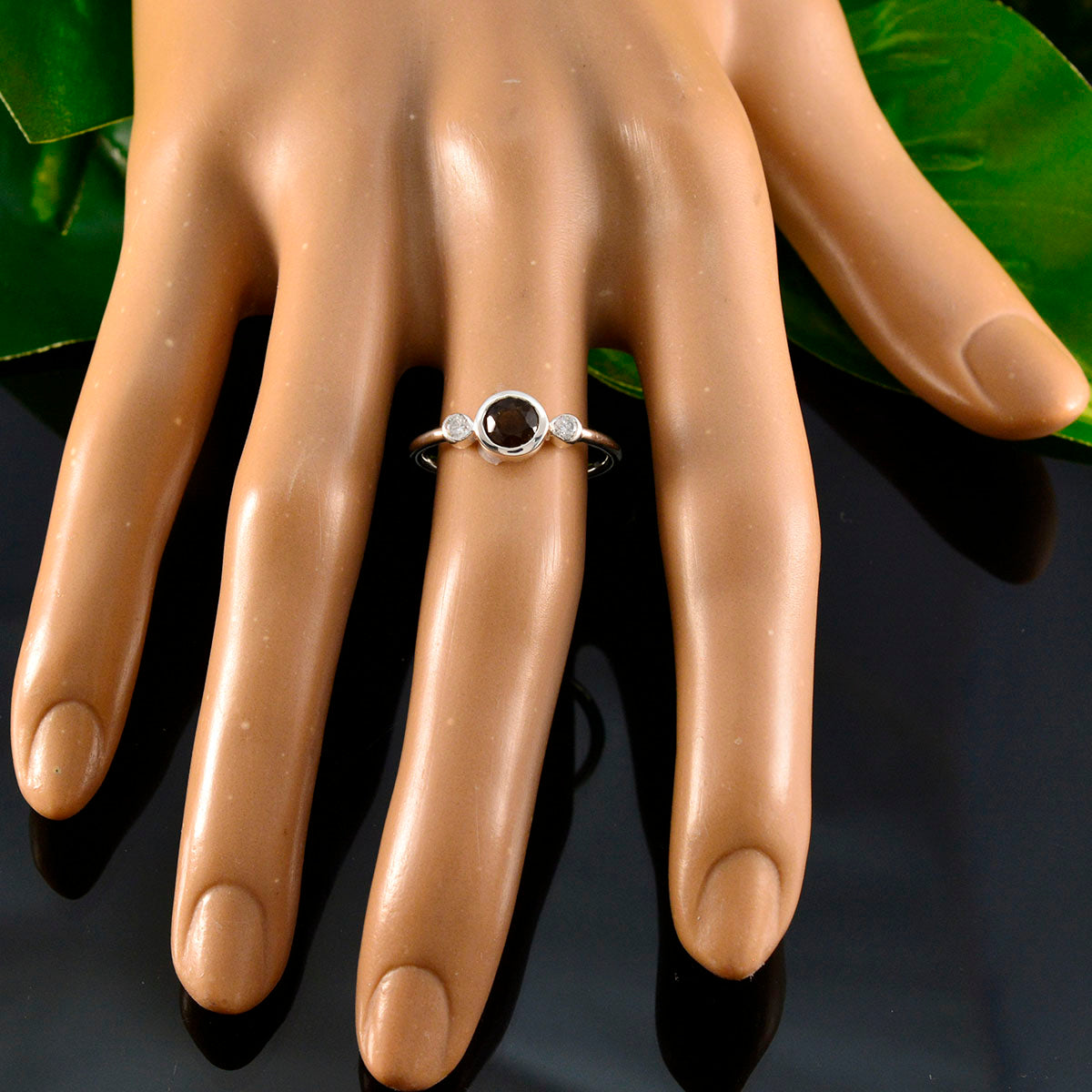 Smoky Quartz Trilogy Korean Silver Brown Gemstones Elegant  Glamorous Ring Jewelry