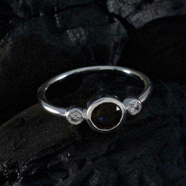 Smoky Quartz Trilogy Korean Silver Brown Gemstones Elegant  Glamorous Ring Jewelry