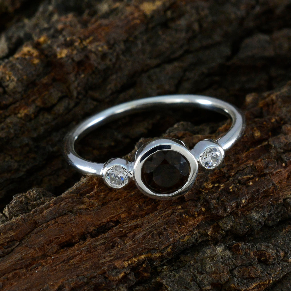 Smoky Quartz Trilogy Korean Silver Brown Gemstones Elegant  Glamorous Ring Jewelry