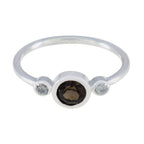 Smoky Quartz Trilogy Korean Silver Brown Gemstones Elegant  Glamorous Ring Jewelry