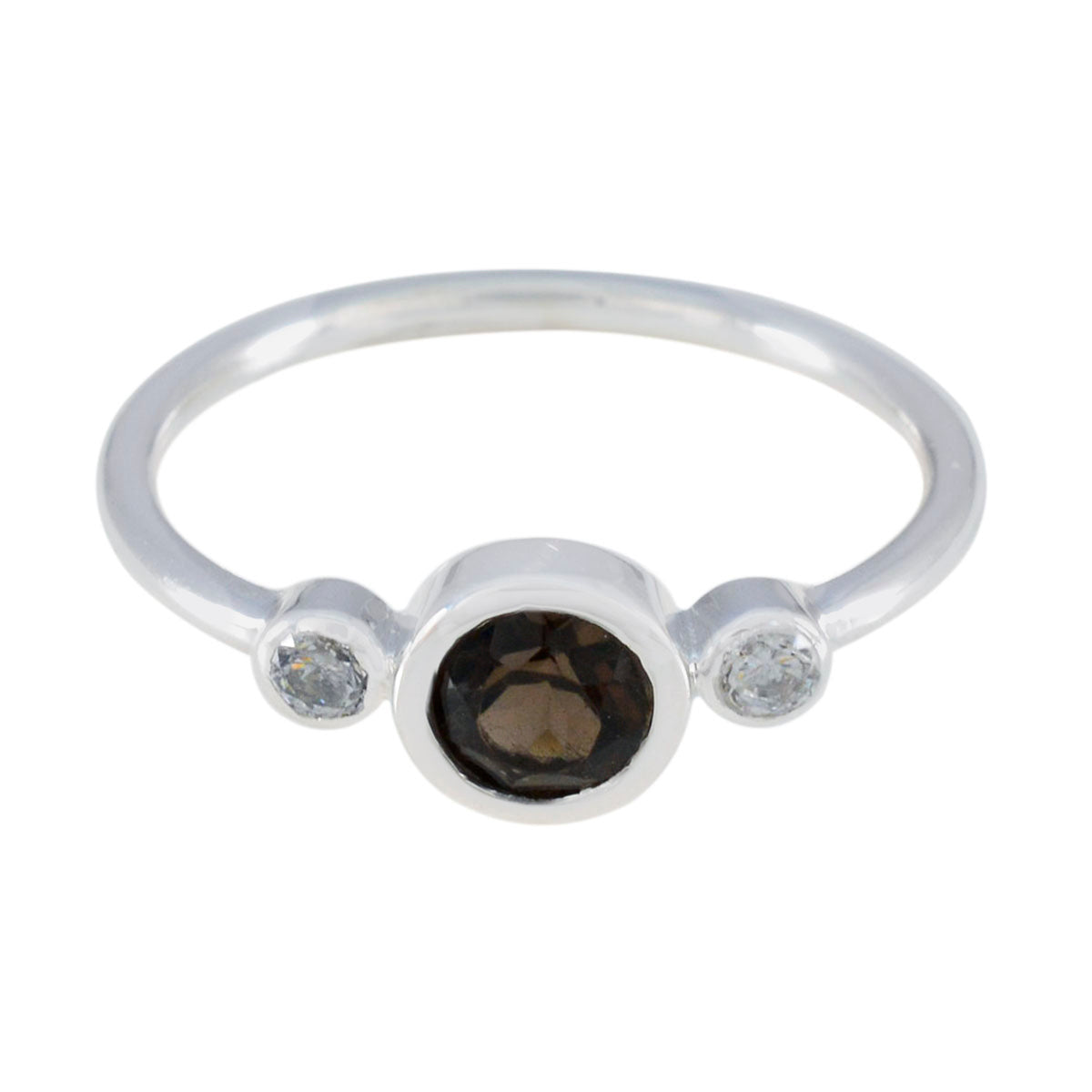 Smoky Quartz Trilogy Korean Silver Brown Gemstones Elegant  Glamorous Ring Jewelry