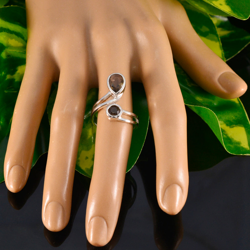 Smoky Quartz Toi et Moi German Sterling Silver Brown Gemstone Tiny Fairytale Ring Jewellery