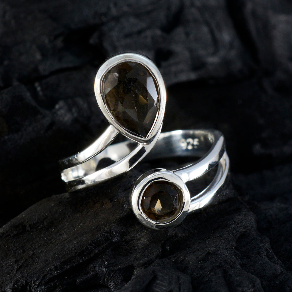 Smoky Quartz Toi et Moi German Sterling Silver Brown Gemstone Tiny Fairytale Ring Jewellery