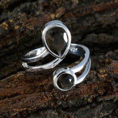 Smoky Quartz Toi et Moi German Sterling Silver Brown Gemstone Tiny Fairytale Ring Jewellery