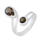 Smoky Quartz Toi et Moi German Sterling Silver Brown Gemstone Tiny Fairytale Ring Jewellery