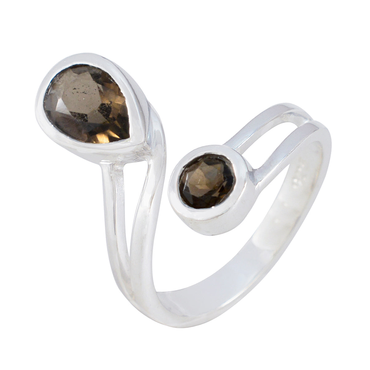 Smoky Quartz Toi et Moi German Sterling Silver Brown Gemstone Tiny Fairytale Ring Jewellery