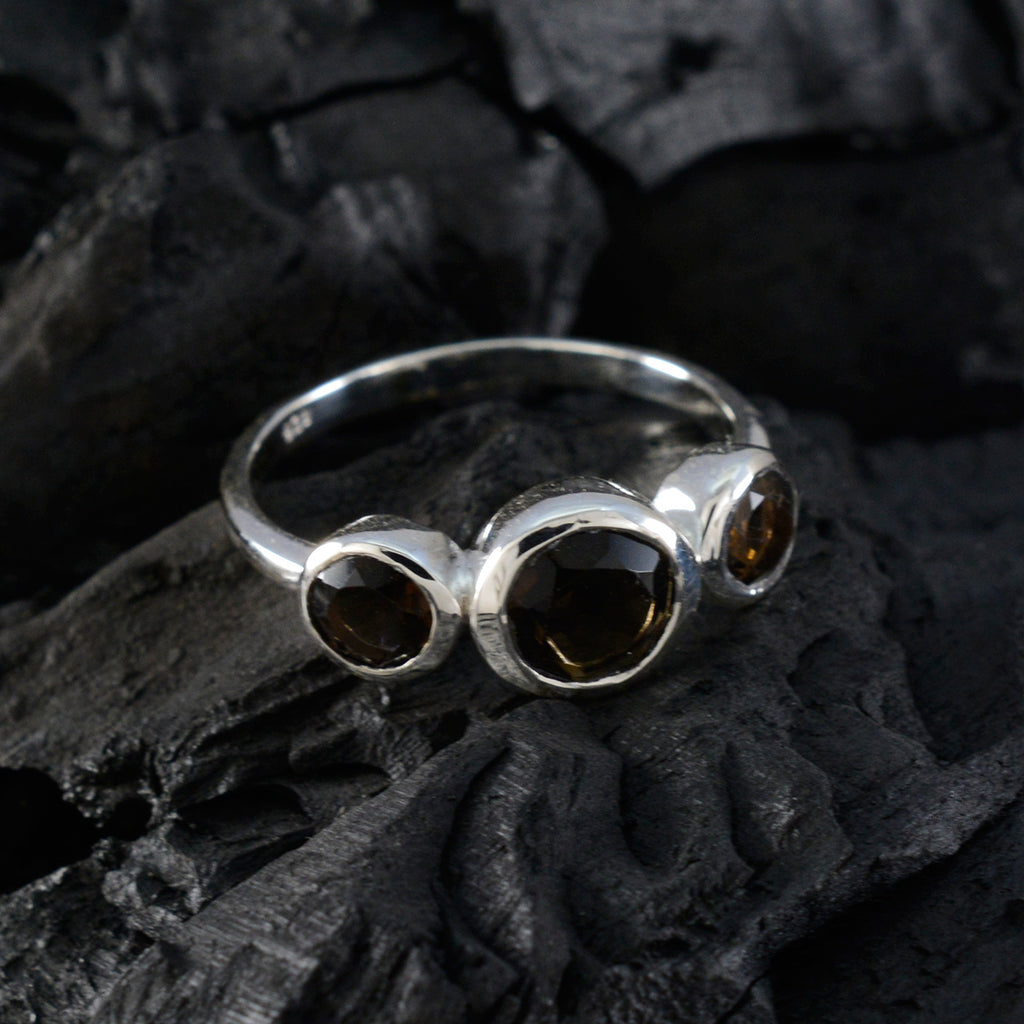 Smoky Quartz Trilogy Japanese Sterling Silver Brown Gemstone Whisper thin Romantic Ring Jewellery
