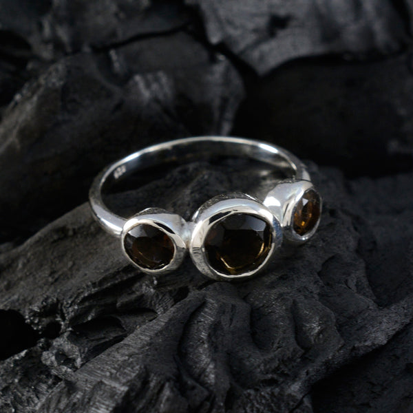 Smoky Quartz Trilogy Japanese Sterling Silver Brown Gemstone Whisper thin Romantic Ring Jewellery