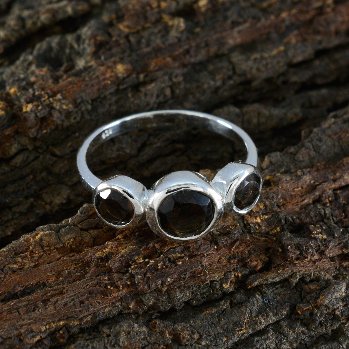 Smoky Quartz Trilogy Japanese Sterling Silver Brown Gemstone Whisper thin Romantic Ring Jewellery