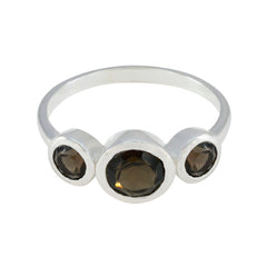 Smoky Quartz Trilogy Japanese Sterling Silver Brown Gemstone Whisper thin Romantic Ring Jewellery