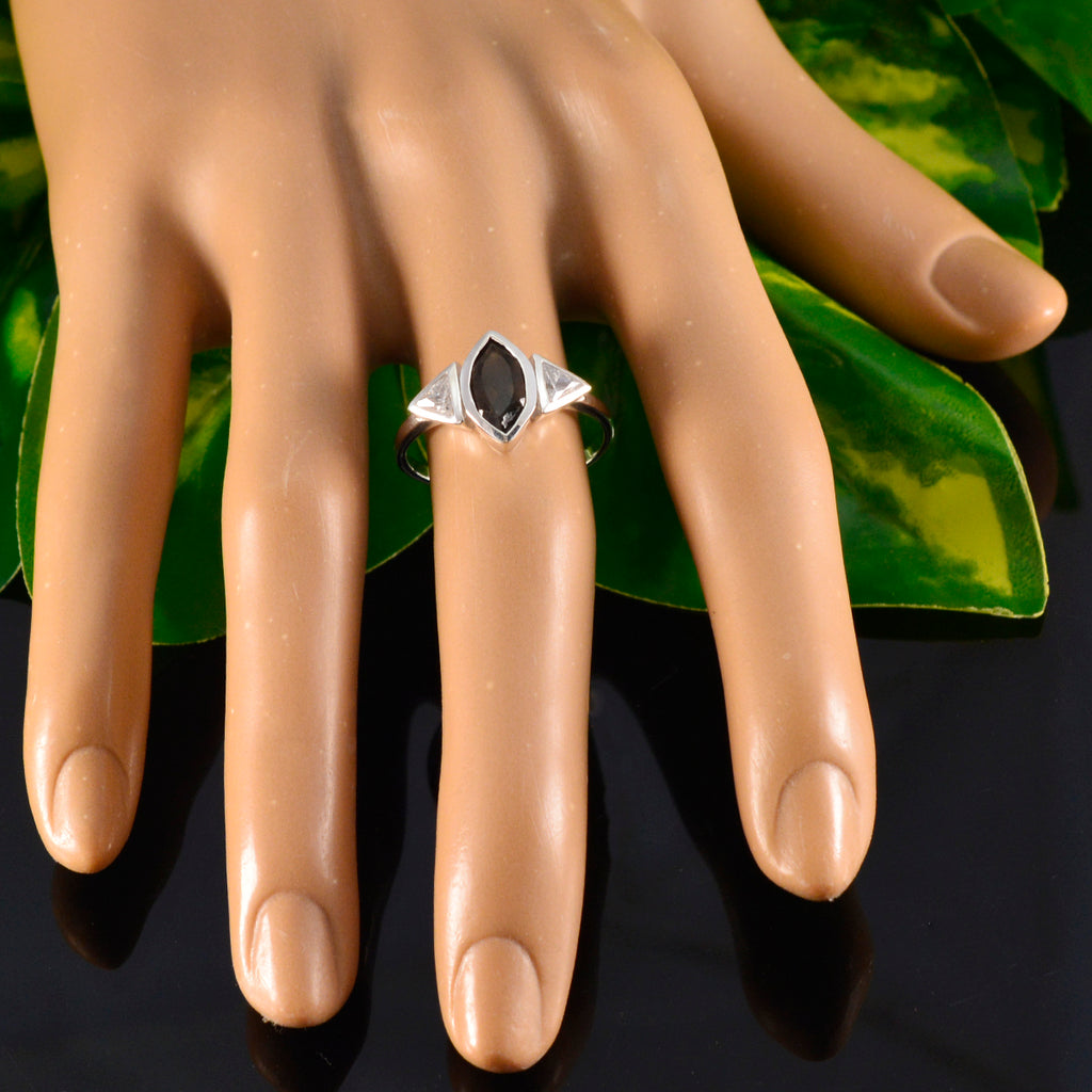 Smoky Quartz Trilogy Korean 92.5 Silver Brown Gemstones Whisper thin Modern Ring Jewelry