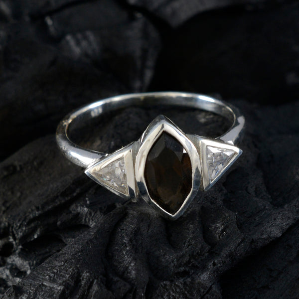 Smoky Quartz Trilogy Korean 92.5 Silver Brown Gemstones Whisper thin Modern Ring Jewelry
