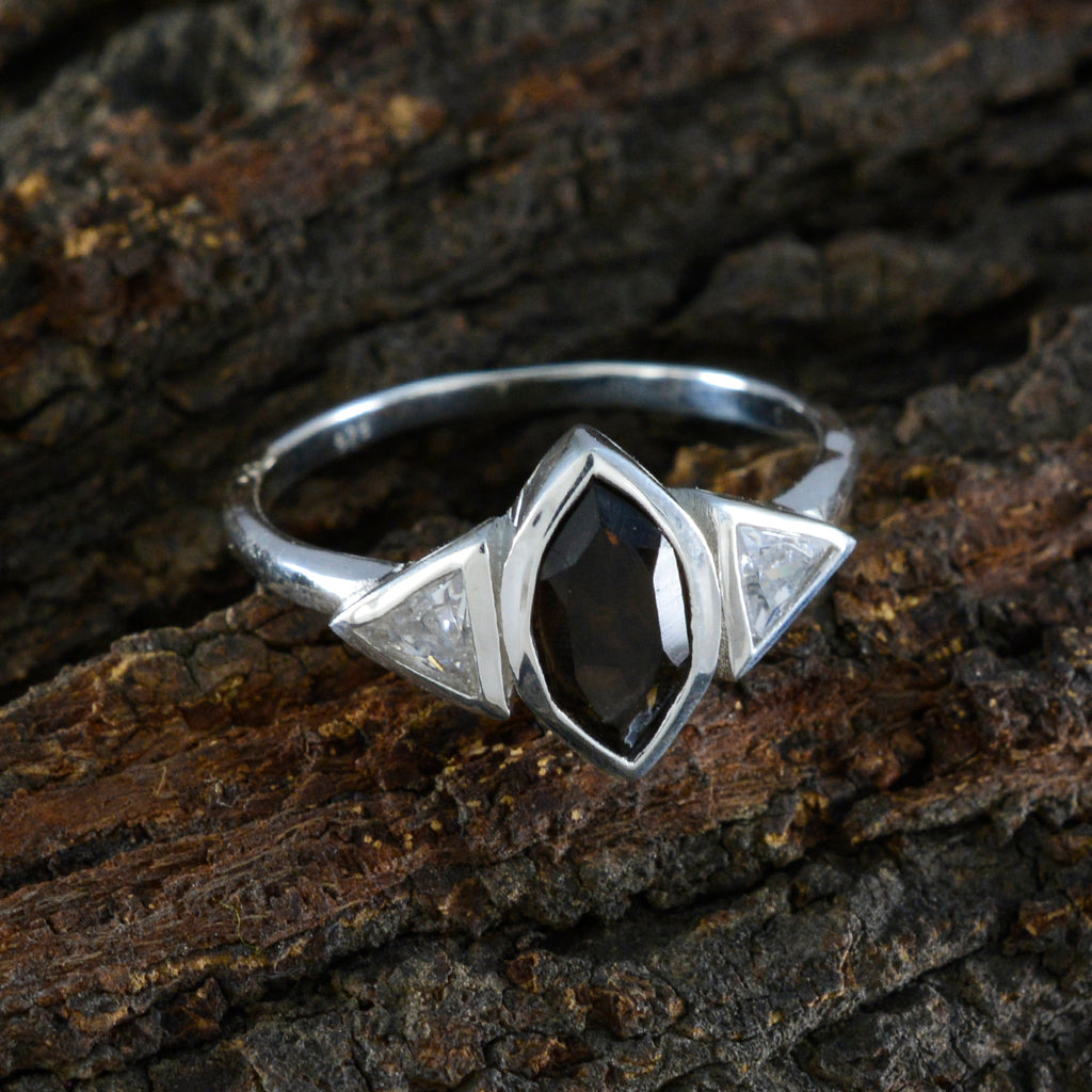 Smoky Quartz Trilogy Korean 92.5 Silver Brown Gemstones Whisper thin Modern Ring Jewelry