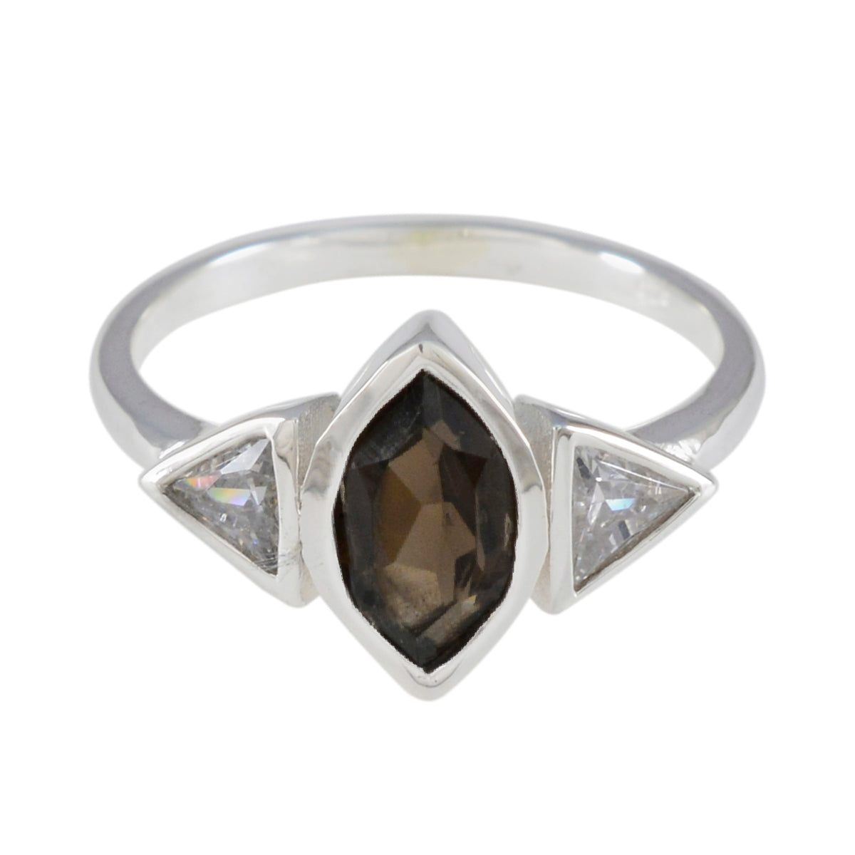 Smoky Quartz Trilogy Korean 92.5 Silver Brown Gemstones Whisper thin Modern Ring Jewelry