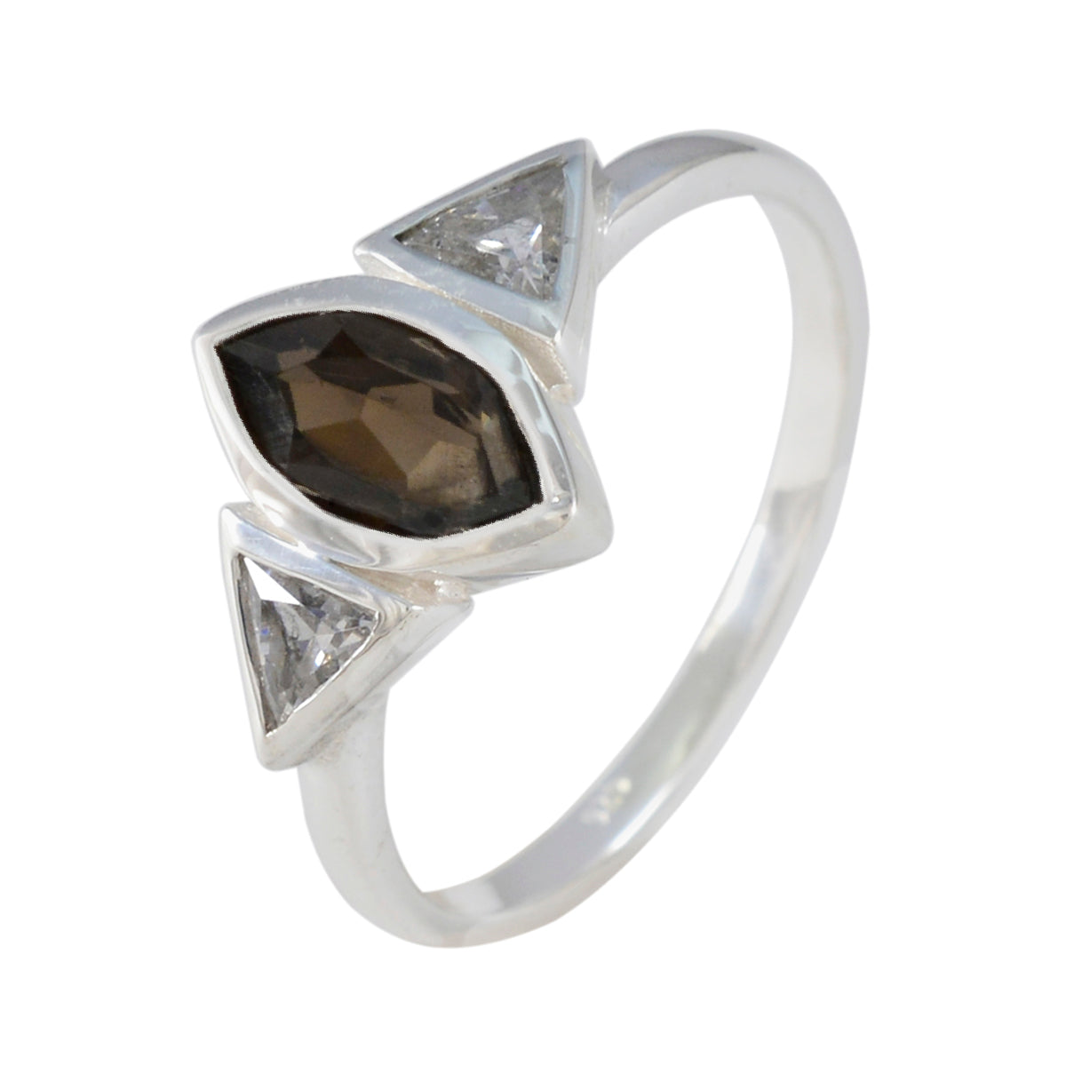 Smoky Quartz Trilogy Korean 92.5 Silver Brown Gemstones Whisper thin Modern Ring Jewelry
