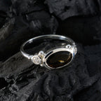 Smoky Quartz Trilogy Turkish 925 Sterling Silver Brown Gemstones Whisper thin Romantic Ring Jewellery