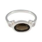 Smoky Quartz Trilogy Turkish 925 Sterling Silver Brown Gemstones Whisper thin Romantic Ring Jewellery