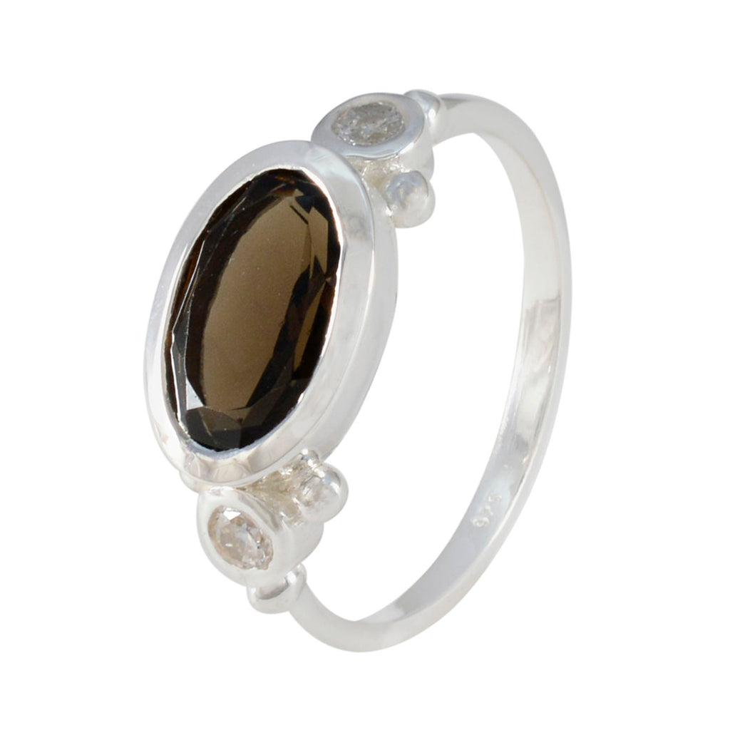 Smoky Quartz Trilogy Turkish 925 Sterling Silver Brown Gemstones Whisper thin Romantic Ring Jewellery