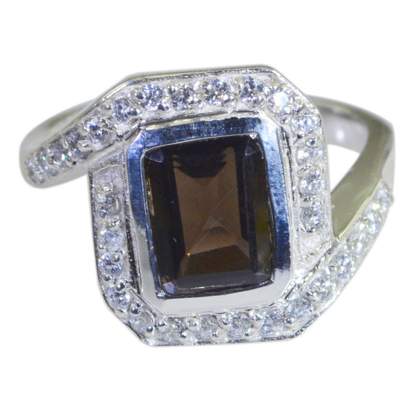Rauchquarz Halo Marokkanischer 92,5 Silber Braune Edelsteine Auffälliger Trendy Ring Schmuck