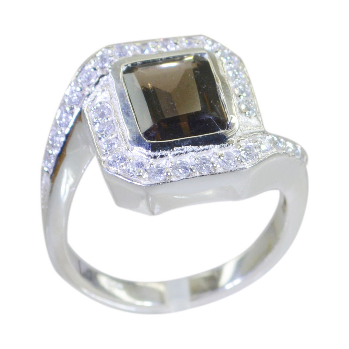 Bague tendance et accrocheuse en quartz fumé marocain, argent 92,5, pierres précieuses brunes Image secondaire du produit