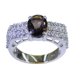 smoky quartz Halo Egyptian 925 Silver Brown Gemstone Eye catching Modern Ring Jewelry