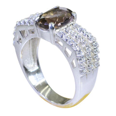 smoky quartz Halo Egyptian 925 Silver Brown Gemstone Eye catching Modern Ring Jewelry