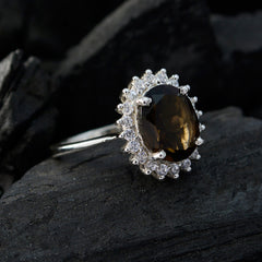 smoky quartz Halo Japanese 925 Sterling Silver Brown Gems Whisper thin Graceful Ring Jewelry