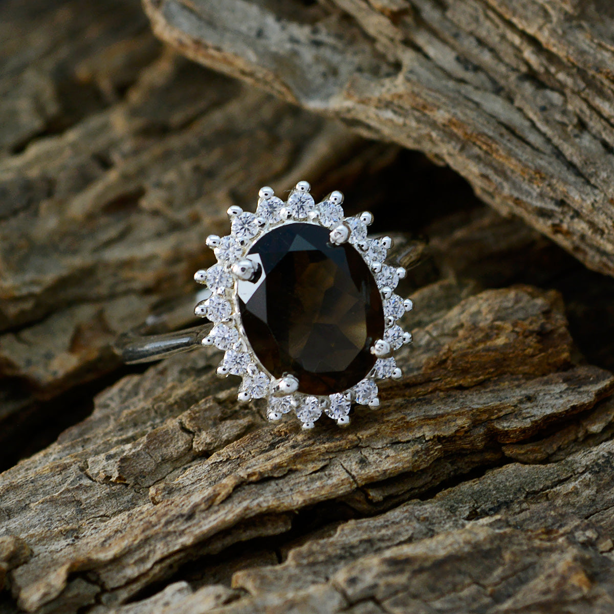 smoky quartz Halo Japanese 925 Sterling Silver Brown Gems Whisper thin Graceful Ring Jewelry