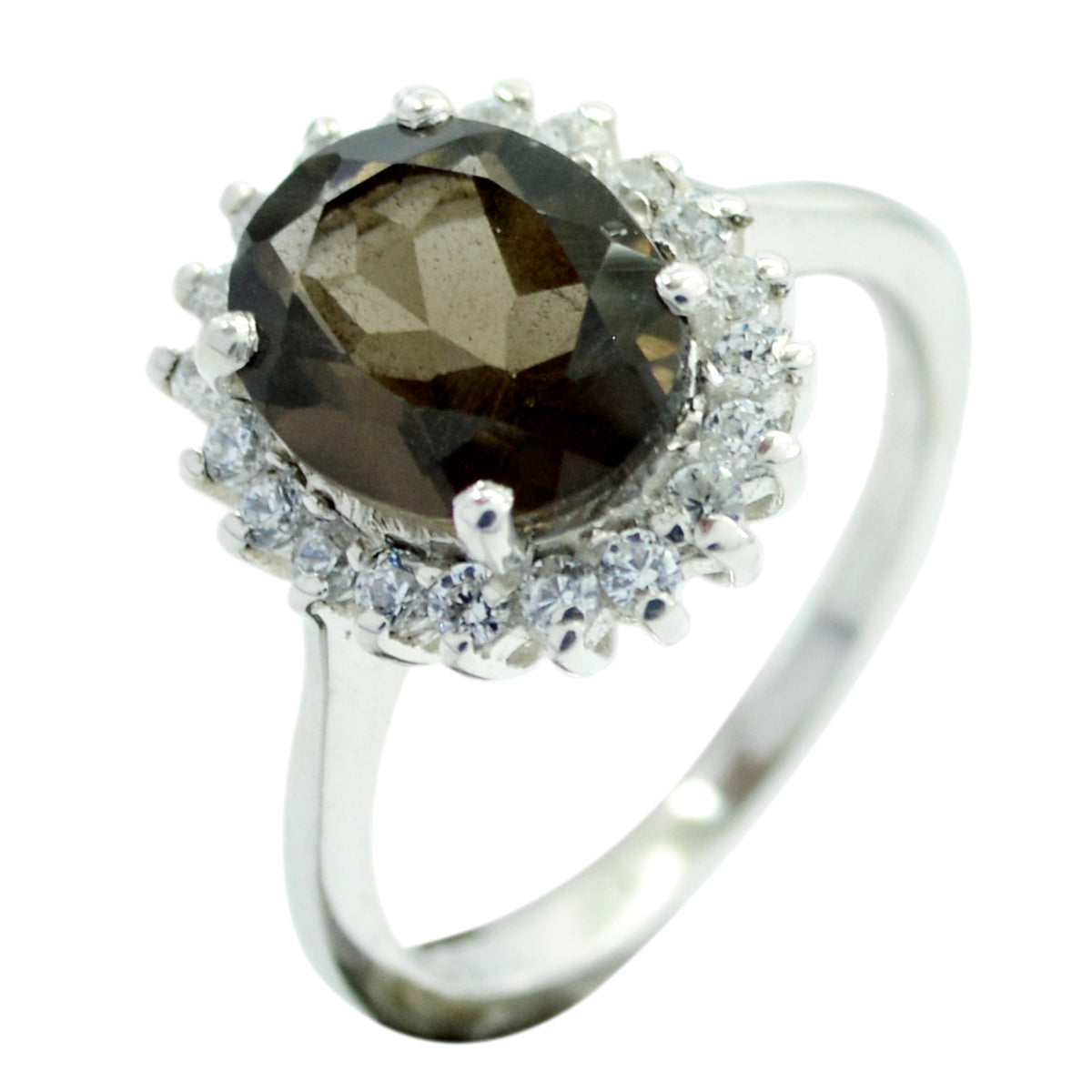 smoky quartz Halo Japanese 925 Sterling Silver Brown Gems Whisper thin Graceful Ring Jewelry