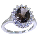 smoky quartz Halo German 925 Silver Brown Gemstones Featherlight Contemporary Ring Jewelry