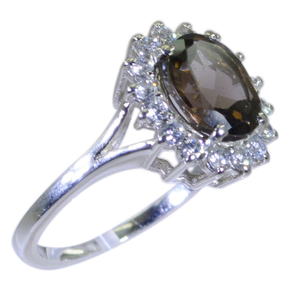 smoky quartz Halo German 925 Silver Brown Gemstones Featherlight Contemporary Ring Jewelry