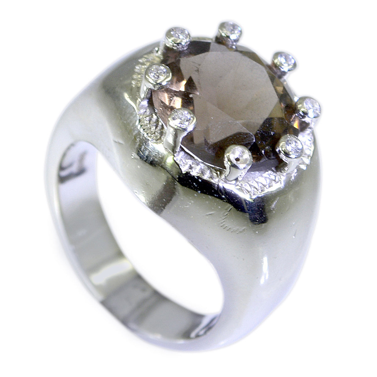 smoky quartz Halo Moroccan Sterling Silver Brown Gems Versatile Modern Ring Jewellery