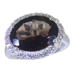 smoky quartz Halo Egyptian 925 Silver Brown Gemstone Versatile Abstract Ring Jewellery