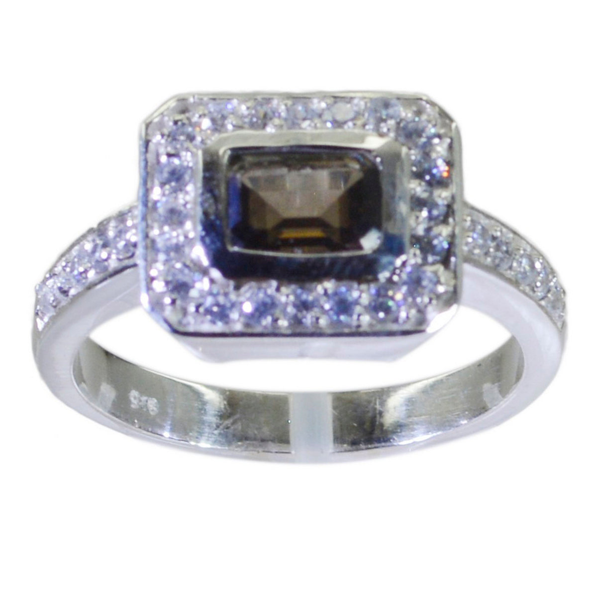 smoky quartz Halo Moroccan 92.5 Silver Brown Gemstone Classic Feminine Ring Jewellery