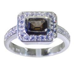 smoky quartz Halo Moroccan 92.5 Silver Brown Gemstone Classic Feminine Ring Jewellery