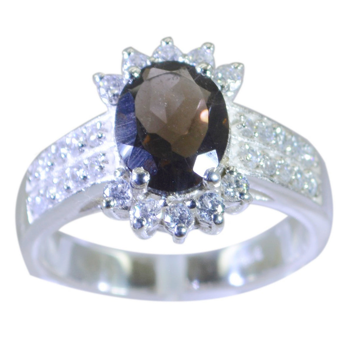 smoky quartz Halo Moroccan Silver Brown Gemstones Classic Contemporary Ring Jewelry Huvudsaklig produktbild