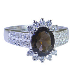 smoky quartz Halo Moroccan Silver Brown Gemstones Classic Contemporary Ring Jewelry