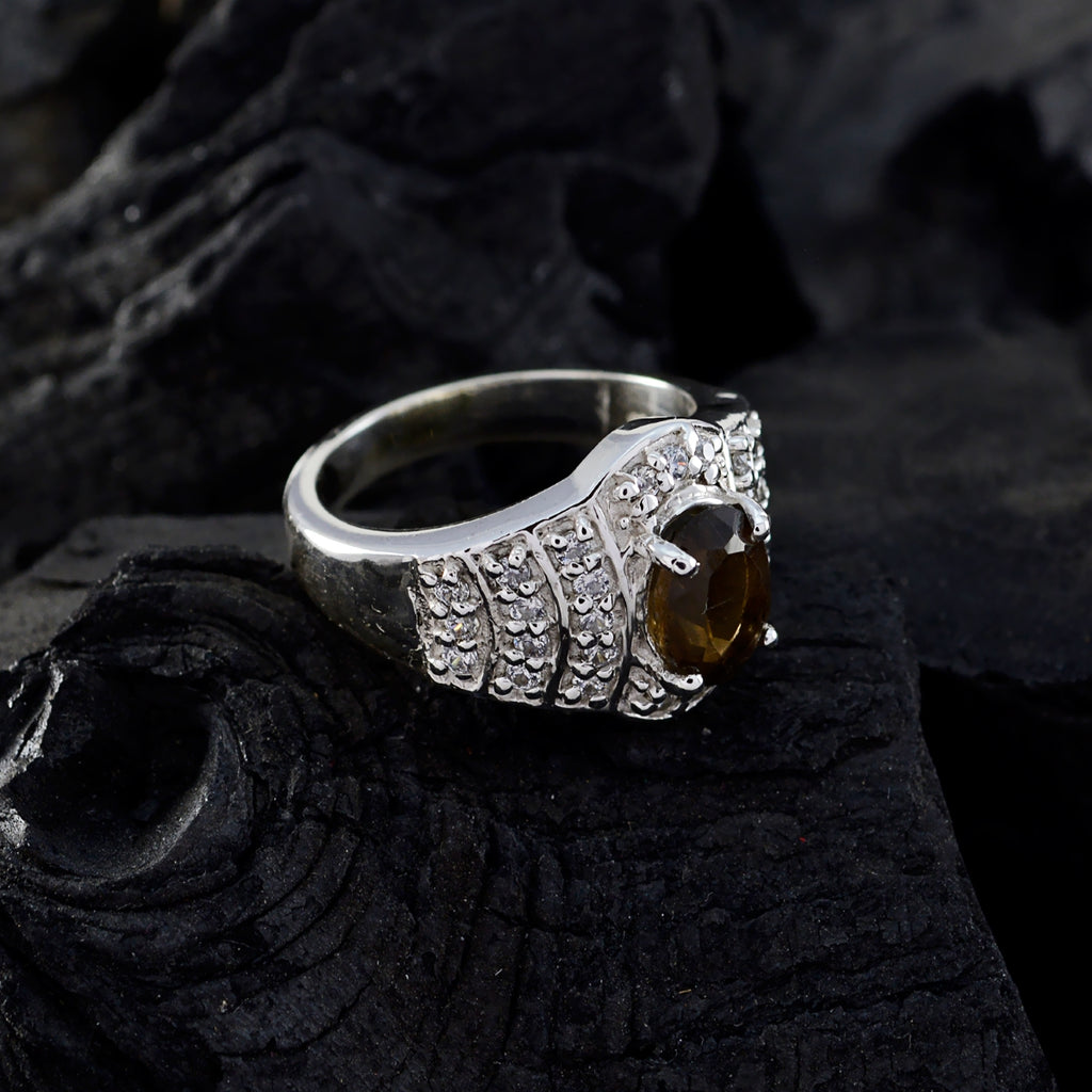 smoky quartz Halo Russian 92.5 Silver Brown Gemstones Mid weight Graceful Ring Jewelry