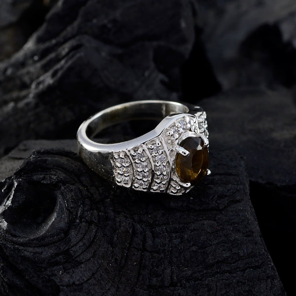 smoky quartz Halo Russian 92.5 Silver Brown Gemstones Mid weight Graceful Ring Jewelry