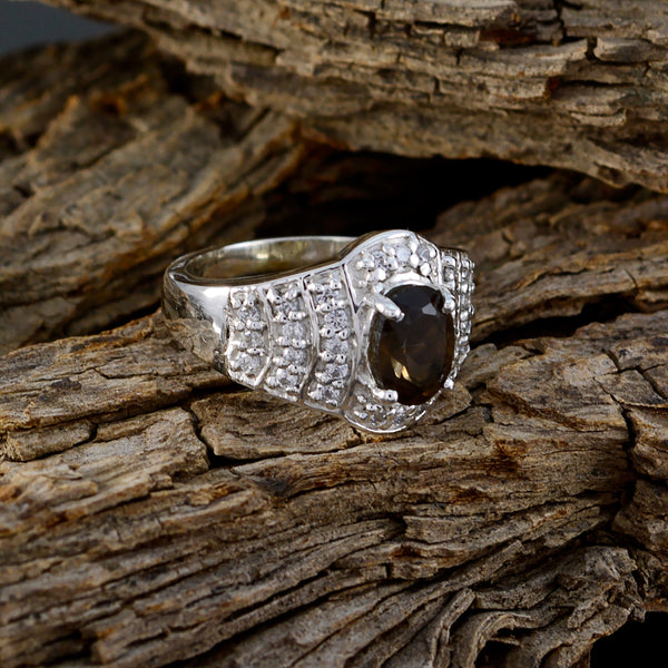smoky quartz Halo Russian 92.5 Silver Brown Gemstones Mid weight Graceful Ring Jewelry