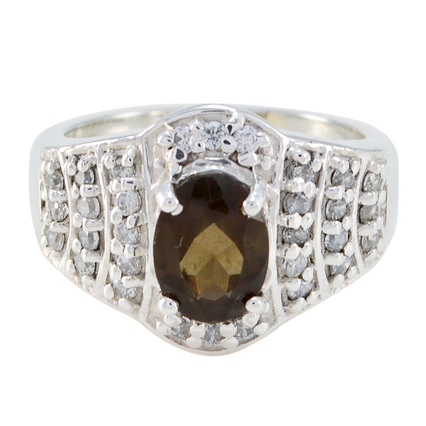smoky quartz Halo Russian 92.5 Silver Brown Gemstones Mid weight Graceful Ring Jewelry