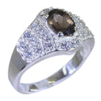 smoky quartz Halo Russian 92.5 Silver Brown Gemstones Mid weight Graceful Ring Jewelry