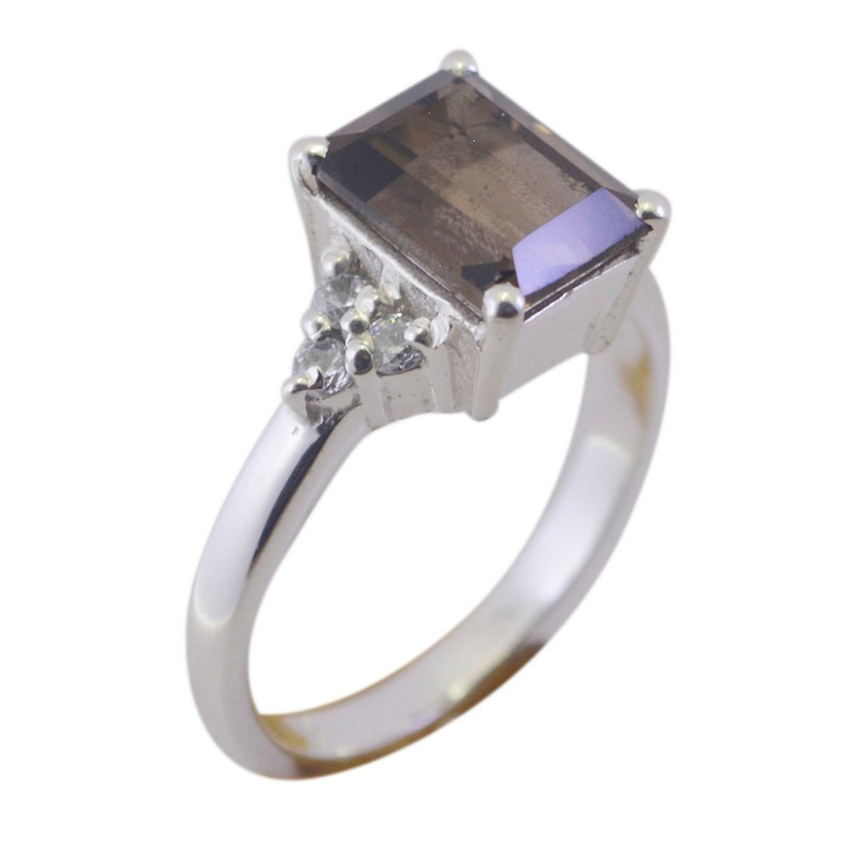 smoky quartz Halo African 925 Sterling Silver Brown Gemstones Slim Trendy Ring Jewelry Image principale du produit