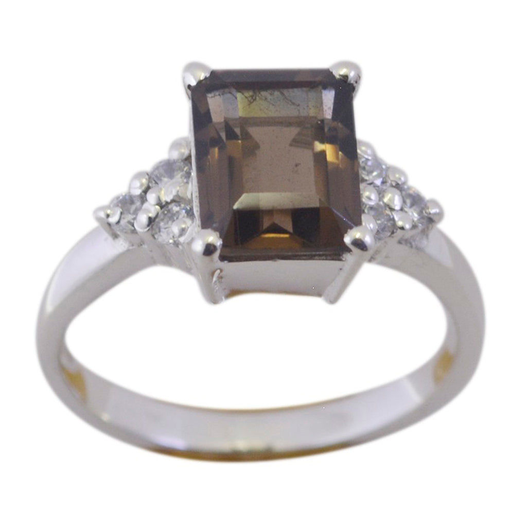 smoky quartz Halo African 925 Sterling Silver Brown Gemstones Slim Trendy Ring Jewelry