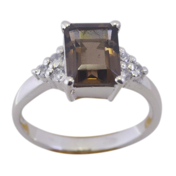 smoky quartz Halo African 925 Sterling Silver Brown Gemstones Slim Trendy Ring Jewelry